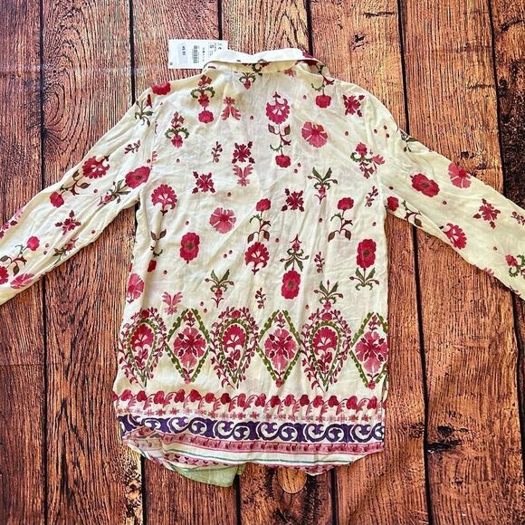 ZARA Women Floral Print Button Down Long Sleeve Shirt Cream Pink Green Size S - Picture 11 of 11